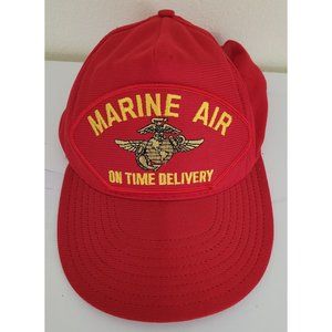 Vtg US Marine Air On Time Delivery Patch SnapBack Trucker Red Hat Made In USA